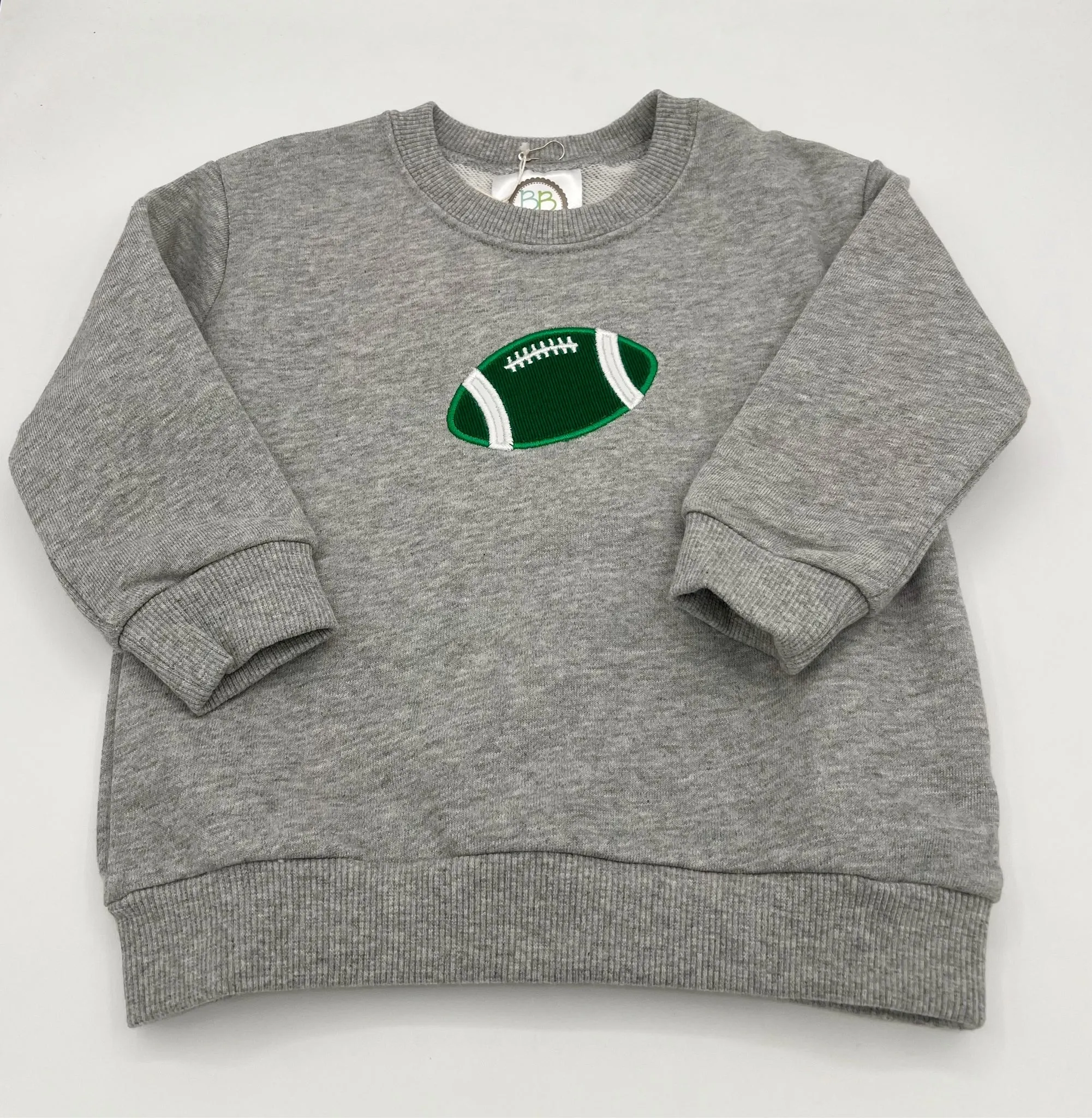 18 M Onesie Sweatshirt Long Sleeve - Gray w/Green & White Football Applique