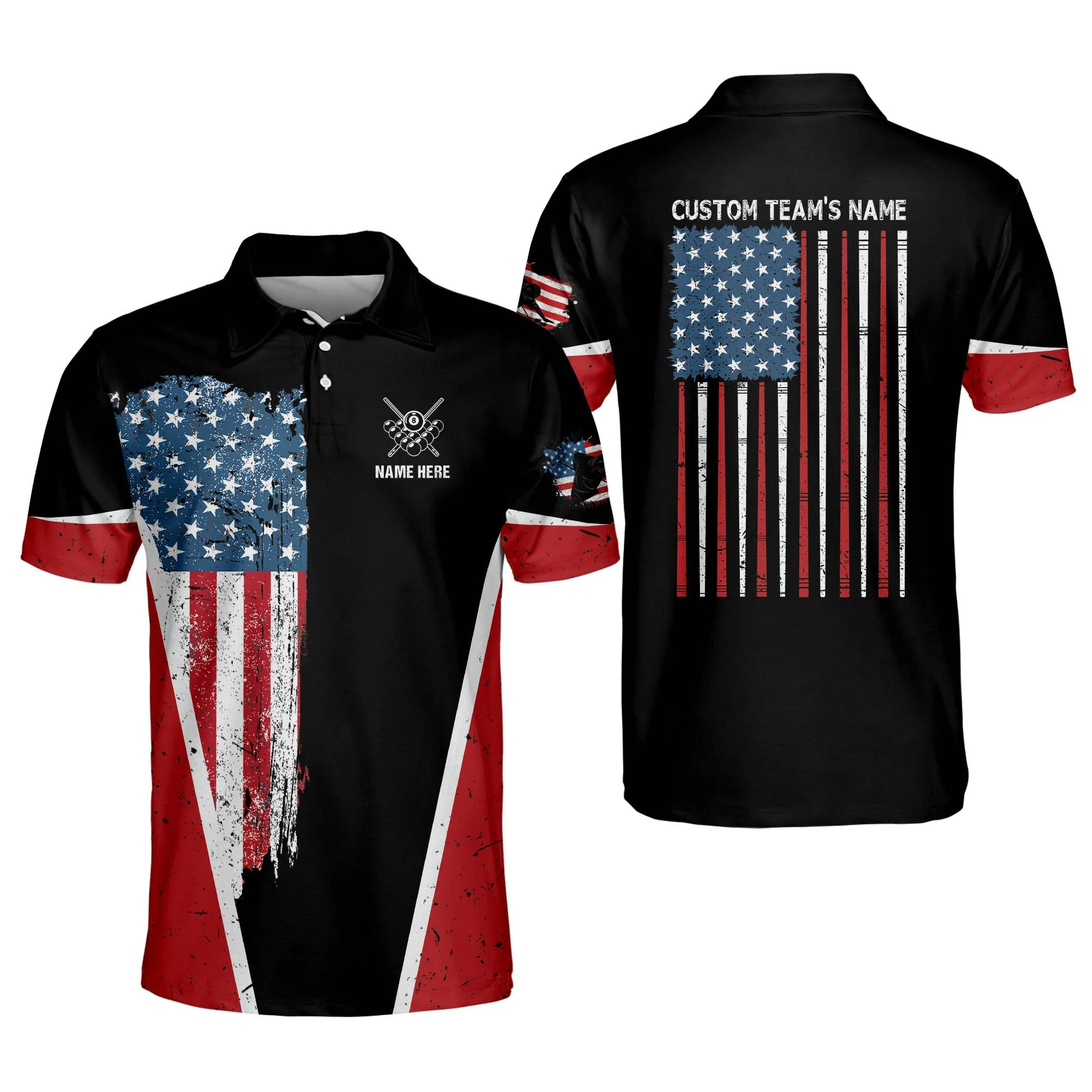 3D Billiards 8 Ball Pool Player US Flag Pattern Billiard Polo Shirt, Flag Shirt, Uniform Billiard Team Shirt