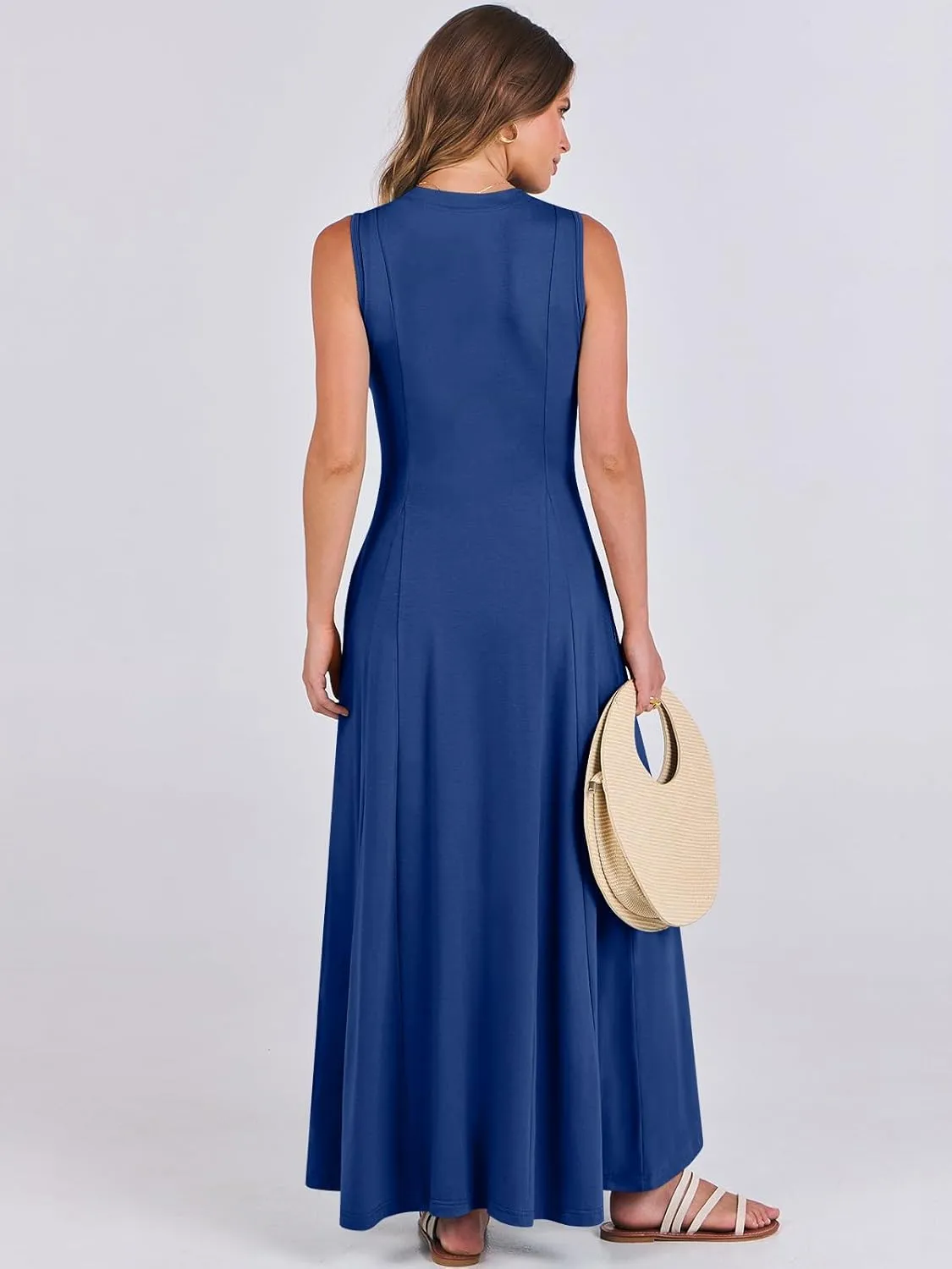 ANRABESS Women Summer Casual Sleeveless Maxi Sundress Button Fit & Flare A-Line Flowy Long Dresses 2025 Beach Outfits
