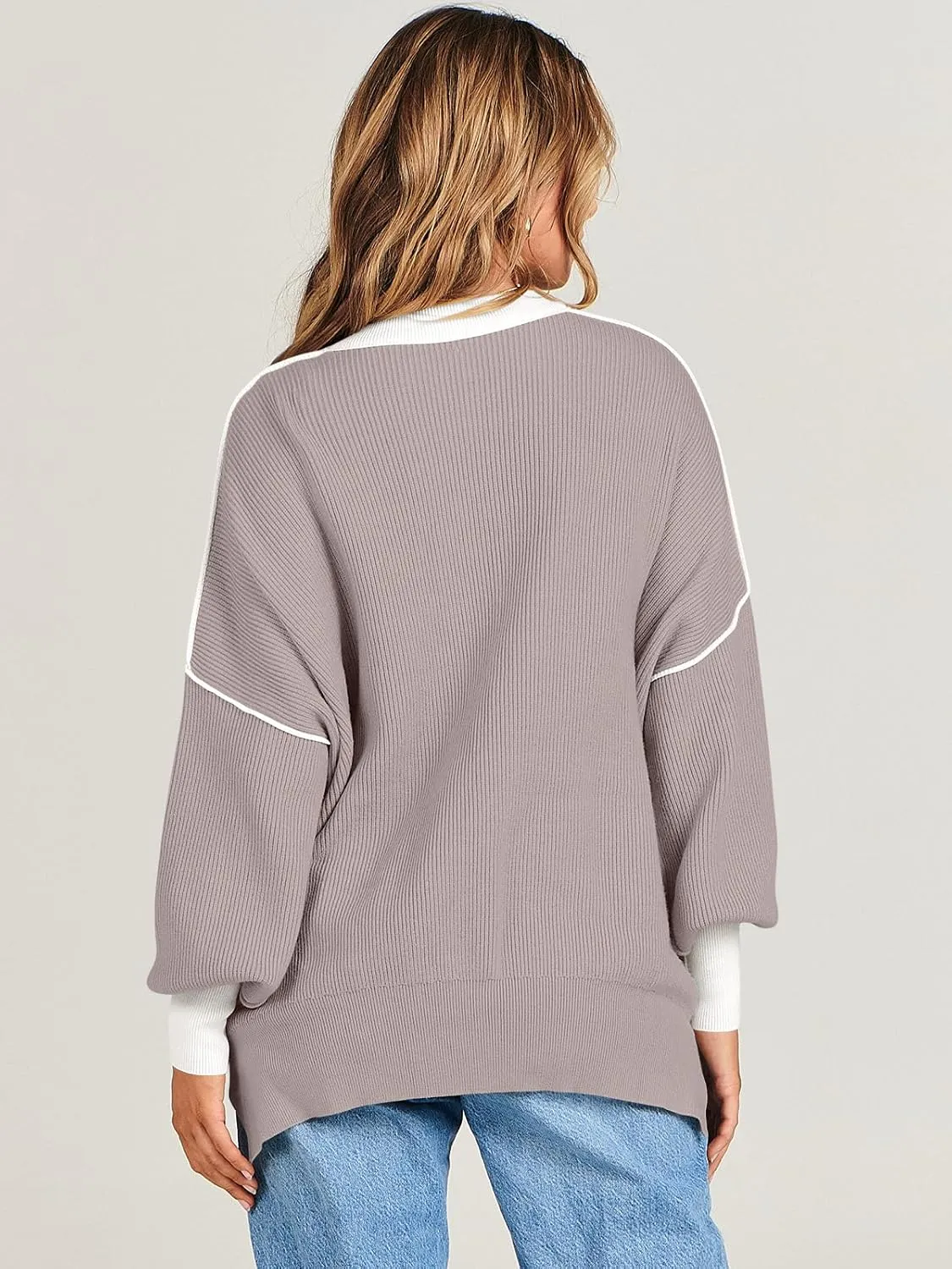 ANRABESS Womens Oversized Sweaters Fall 2025 Fashion Crewneck Batwing Long Sleeve Side Slit Knit Pullover Sweater Tops
