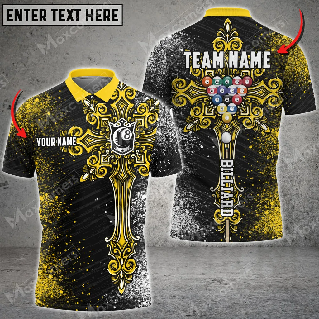 Billiards Ball 8 Cross Personalized Name, Team Name 3D Polo Shirt Multicolor Options