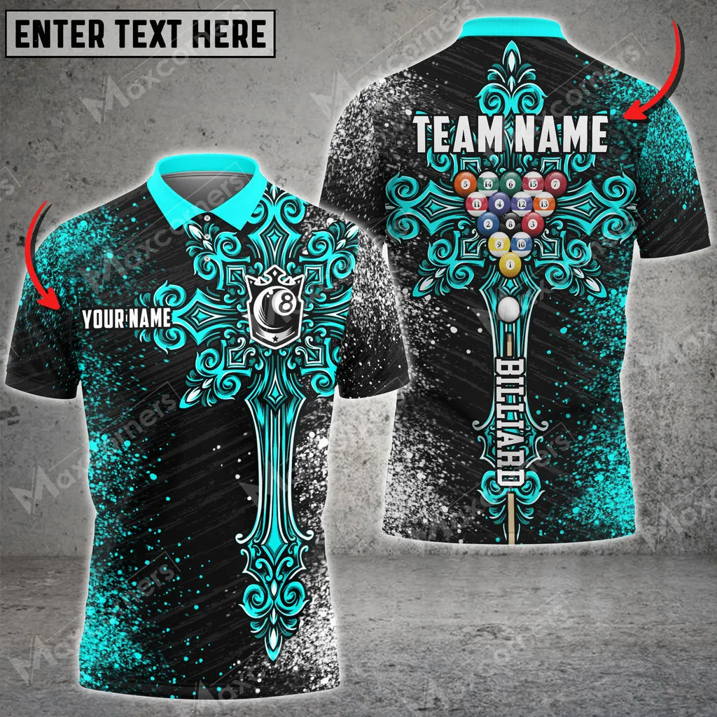 Billiards Ball 8 Cross Personalized Name, Team Name 3D Polo Shirt Multicolor Options