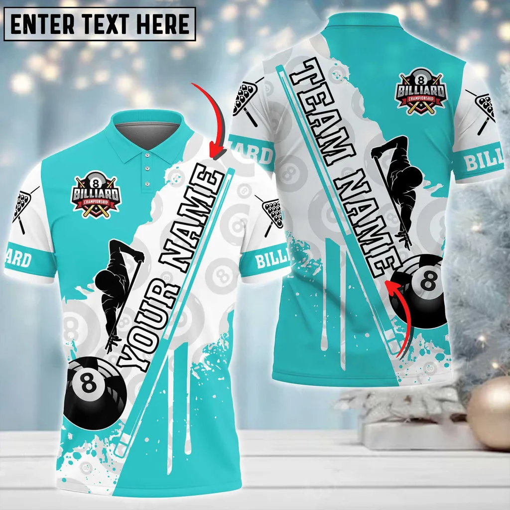Billiards Player 8 Ball Personalized Name Team Name 3D Polo Shirt, Gift for Billiards Lovers