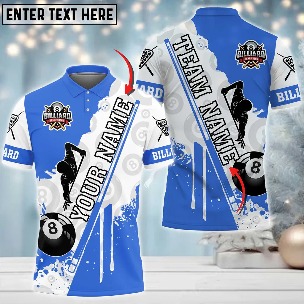 Billiards Player 8 Ball Personalized Name Team Name 3D Polo Shirt, Gift for Billiards Lovers