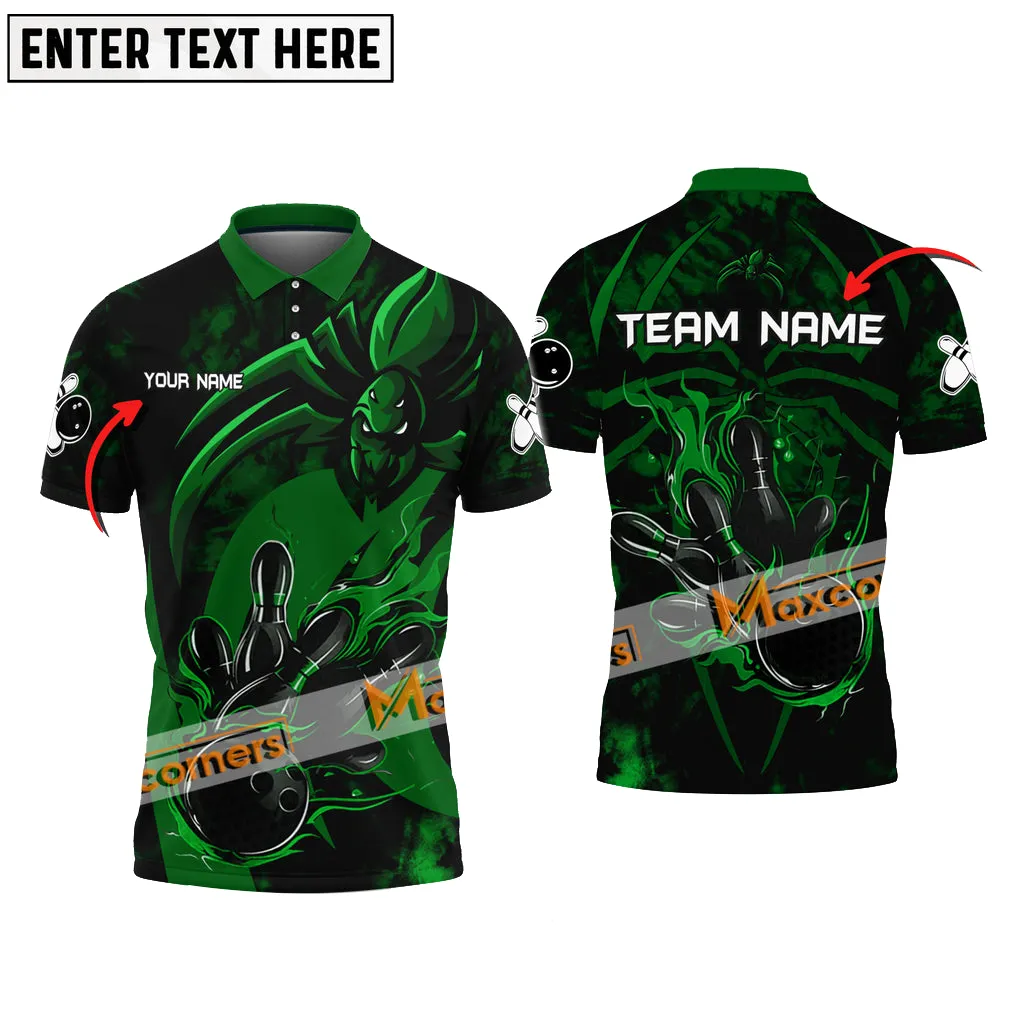 Bowling & Pins Spider Pattern Multicolor Option Customized Name, Team Name 3D Polo Shirt, Spider Man Bowling Shirt
