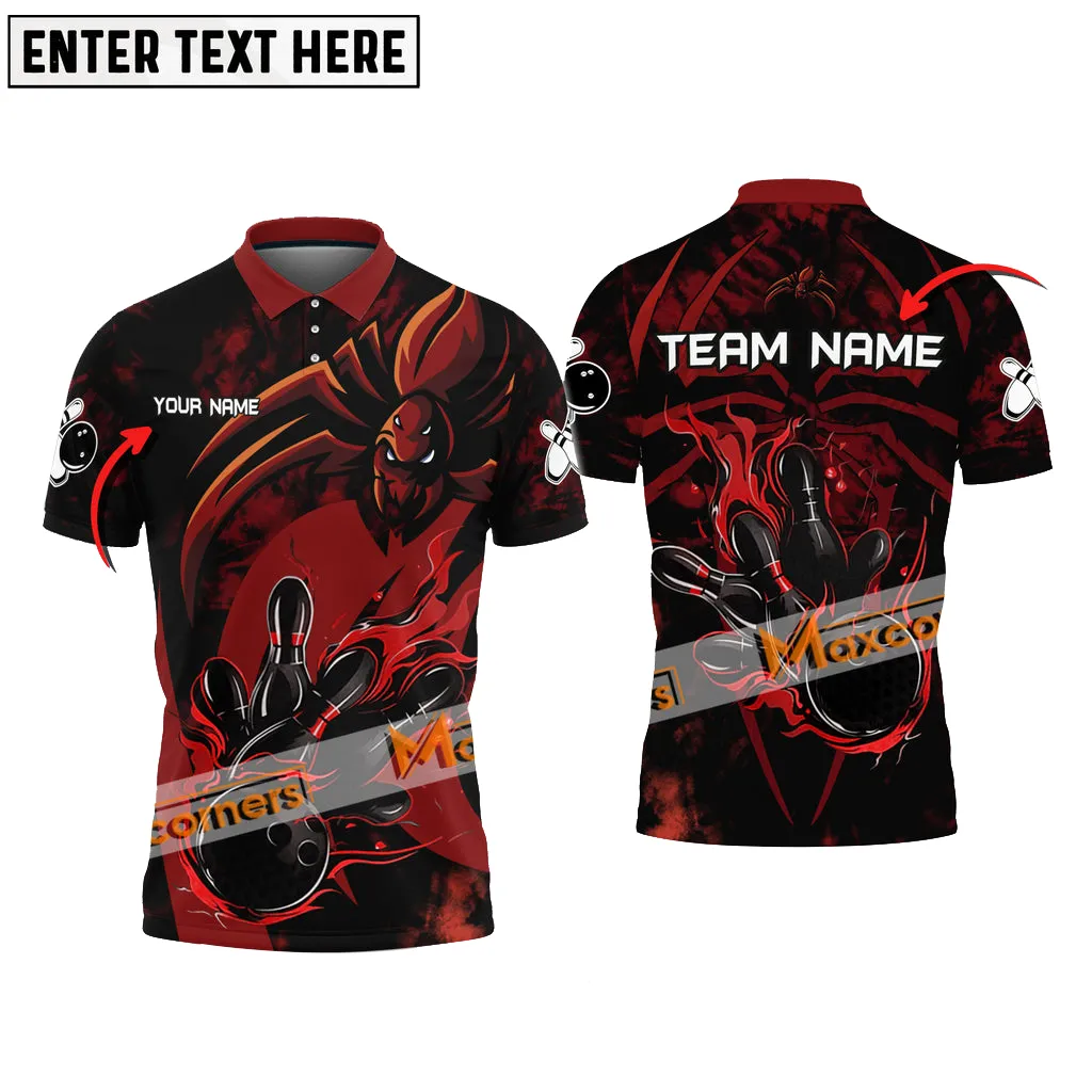 Bowling & Pins Spider Pattern Multicolor Option Customized Name, Team Name 3D Polo Shirt, Spider Man Bowling Shirt