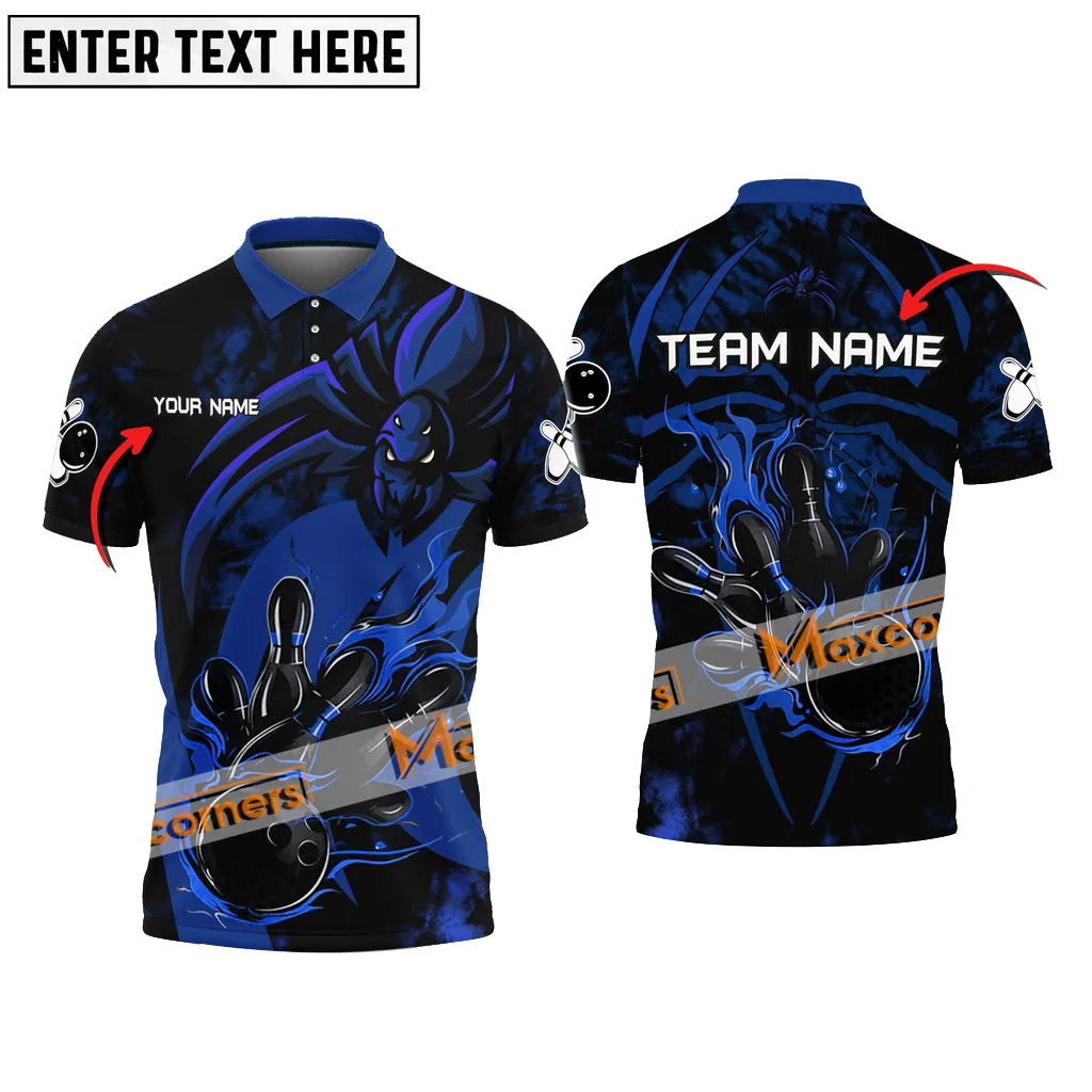Bowling & Pins Spider Pattern Multicolor Option Customized Name, Team Name 3D Polo Shirt, Spider Man Bowling Shirt