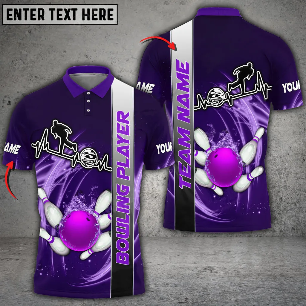 Bowling And Pins Heart Fire Multicolor Option Customized Name 3D Shirt, Idea Gift for Bowler