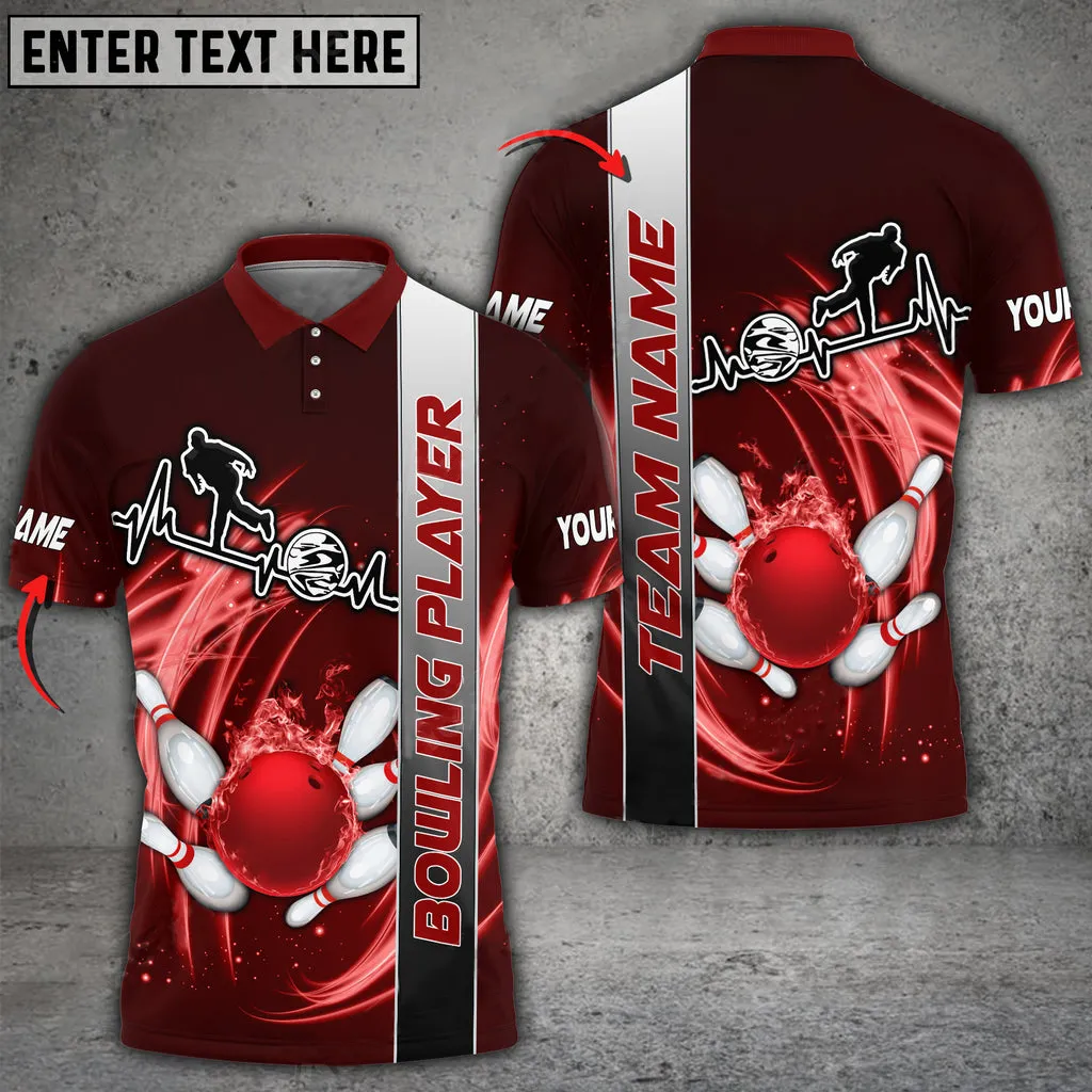 Bowling And Pins Heart Fire Multicolor Option Customized Name 3D Shirt, Idea Gift for Bowler