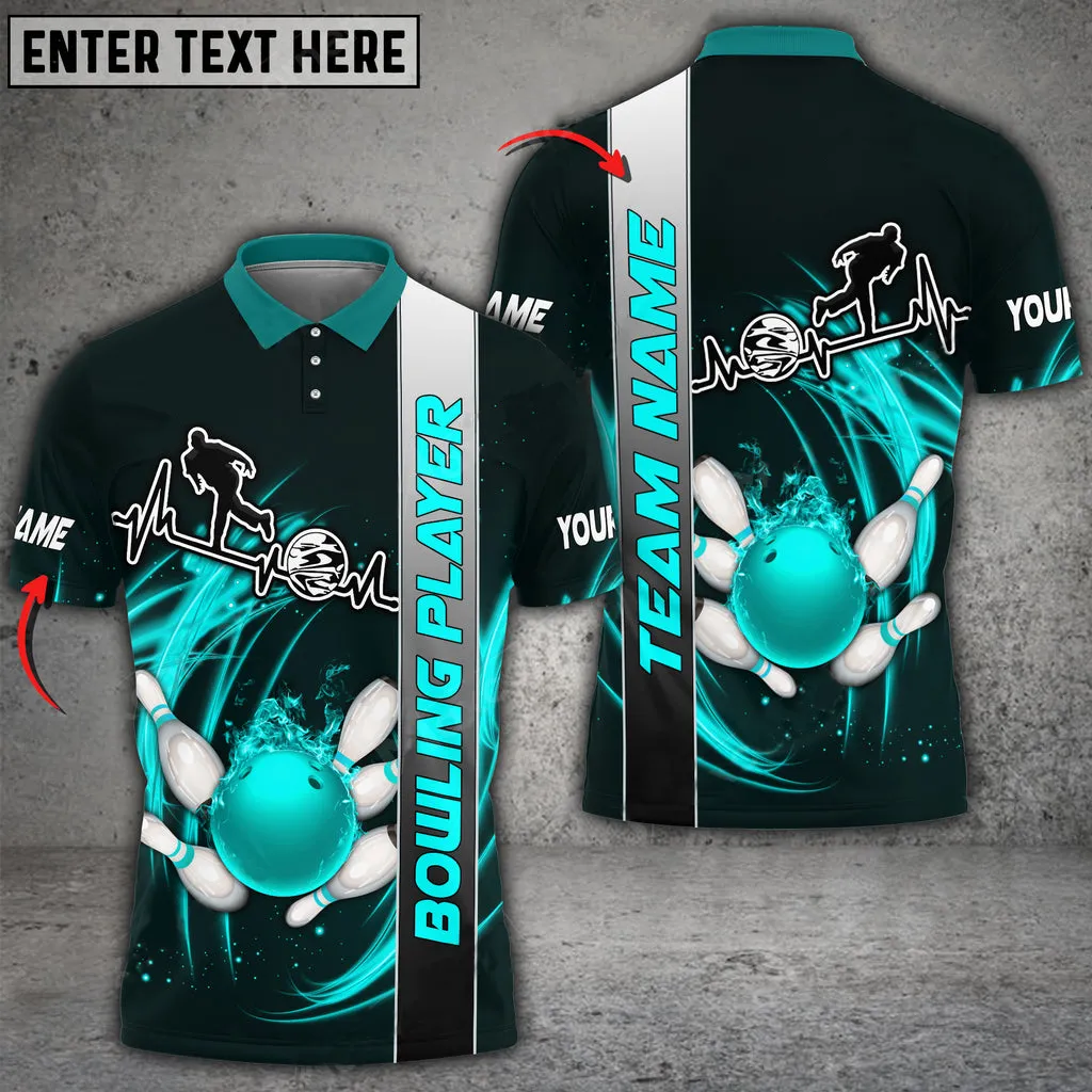 Bowling And Pins Heart Fire Multicolor Option Customized Name 3D Shirt, Idea Gift for Bowler