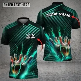 Bowling Ball & Pins Colorful Powerful Lightning Premium Multicolor Customized Name 3D Polo Shirt