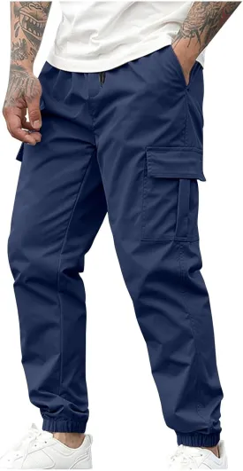 Cargo Pants for Men Baggy Joggers Elastic Waist Drawstring Sweatpants Streetwear with Multi Pockets Hiking Fishing Gear