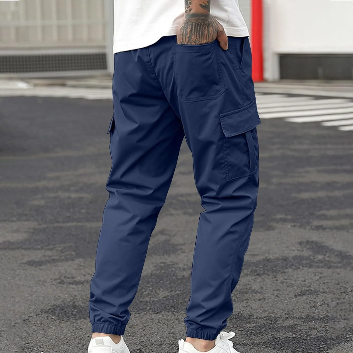 Cargo Pants for Men Baggy Joggers Elastic Waist Drawstring Sweatpants Streetwear with Multi Pockets Hiking Fishing Gear