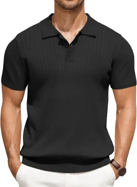 COOFANDY Men's Knit Polo Shirts Short Sleeve Ribbed Knitted Shirt Summer Lightweight Casual Golf Shirts