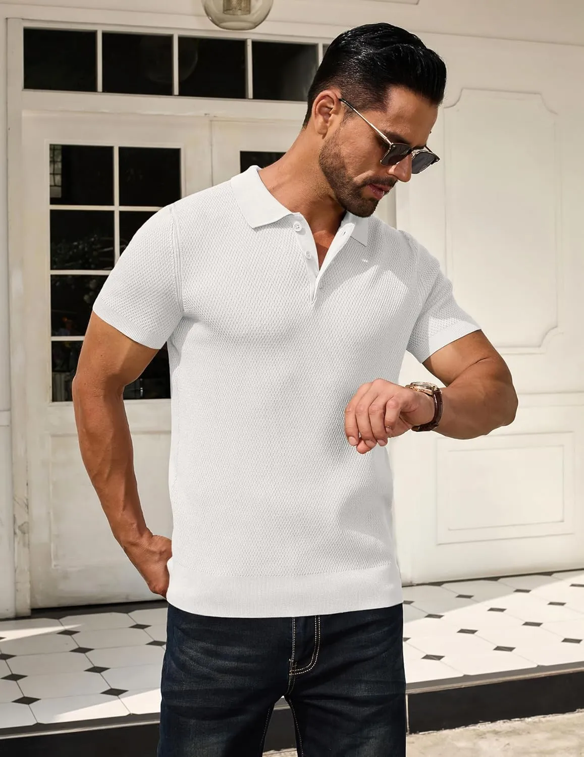 COOFANDY Men's Knit Polo Shirts Short Sleeve Textured Golf Shirt Fashion Casual Collared Pullover T-Shirts