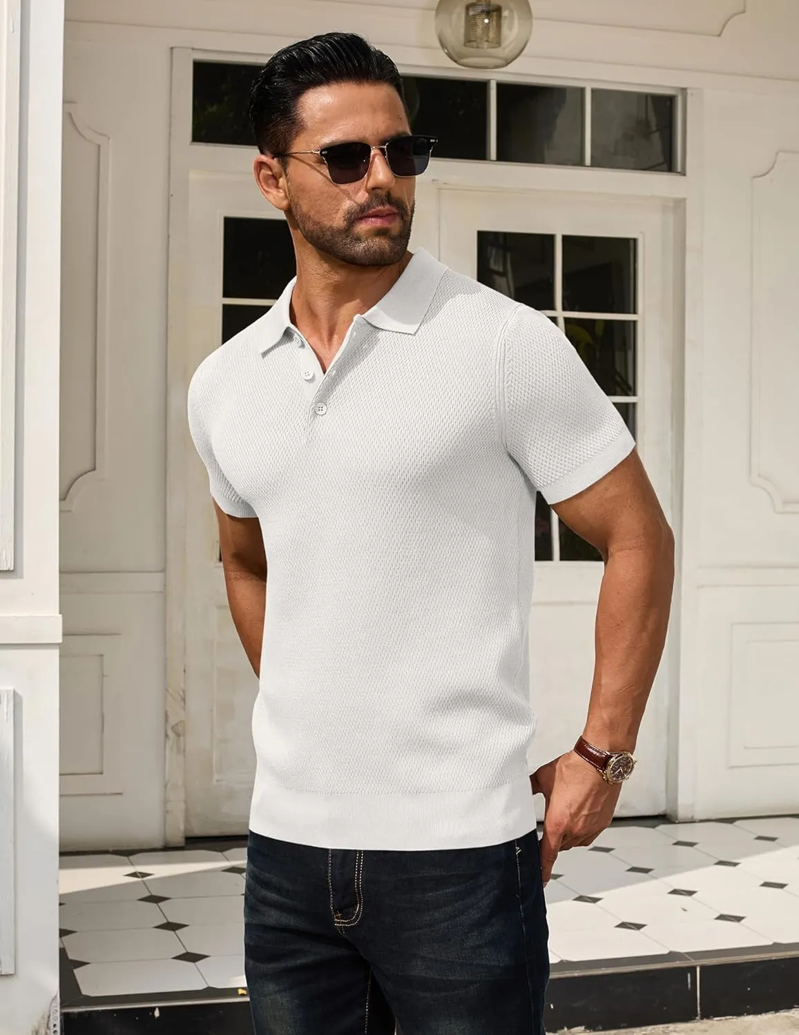 COOFANDY Men's Knit Polo Shirts Short Sleeve Textured Golf Shirt Fashion Casual Collared Pullover T-Shirts