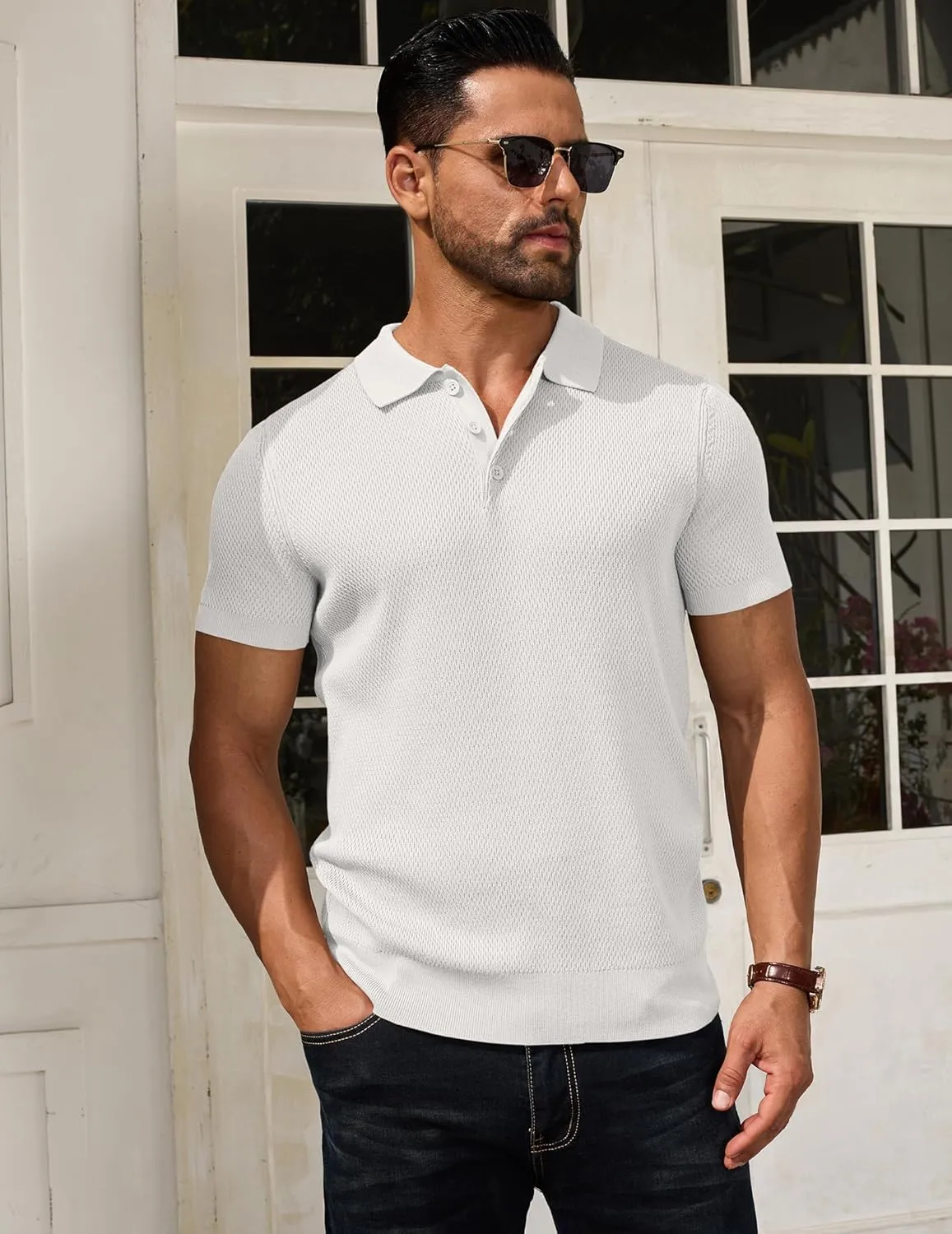 COOFANDY Men's Knit Polo Shirts Short Sleeve Textured Golf Shirt Fashion Casual Collared Pullover T-Shirts