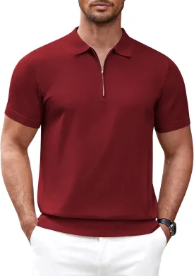 COOFANDY Men's Zipper Polo Shirt Casual Knit Short Sleeve Polo T Shirt Classic Fit Shirts