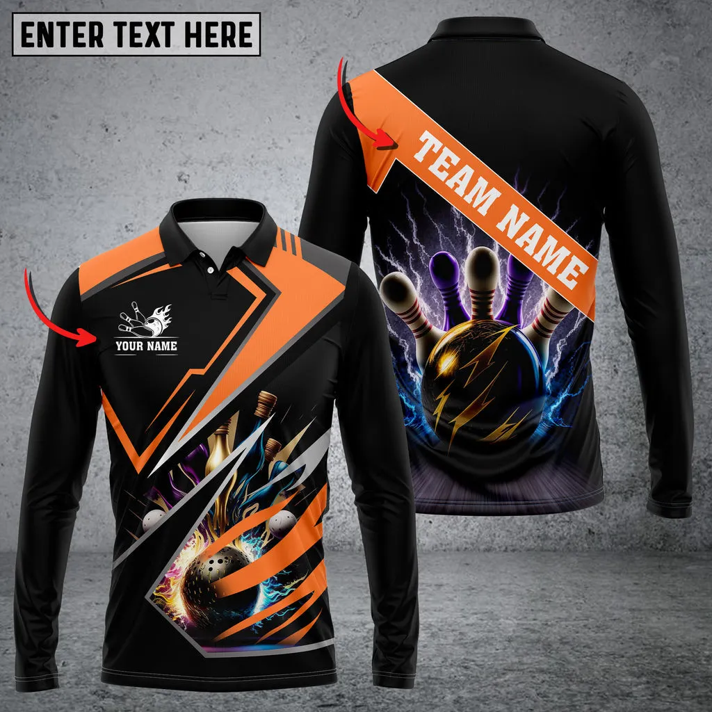Coolspod Bowling And Pins Premium Multicolor Option Customized Name Long Sleeve 3D Shirt