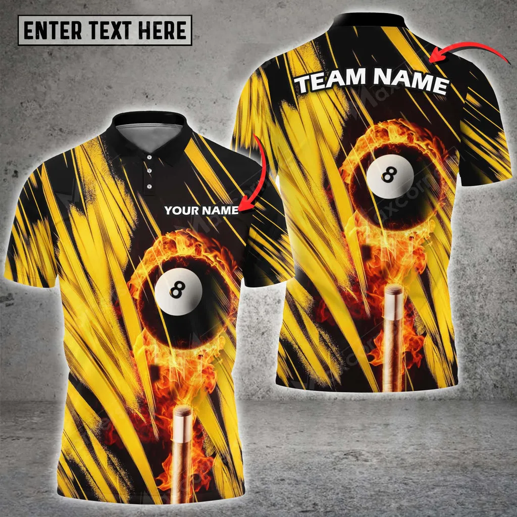 Coolspod Personalized Billiard 8 Ball Fire Player 3D Polo Shirt, Idea Gift for Pooler