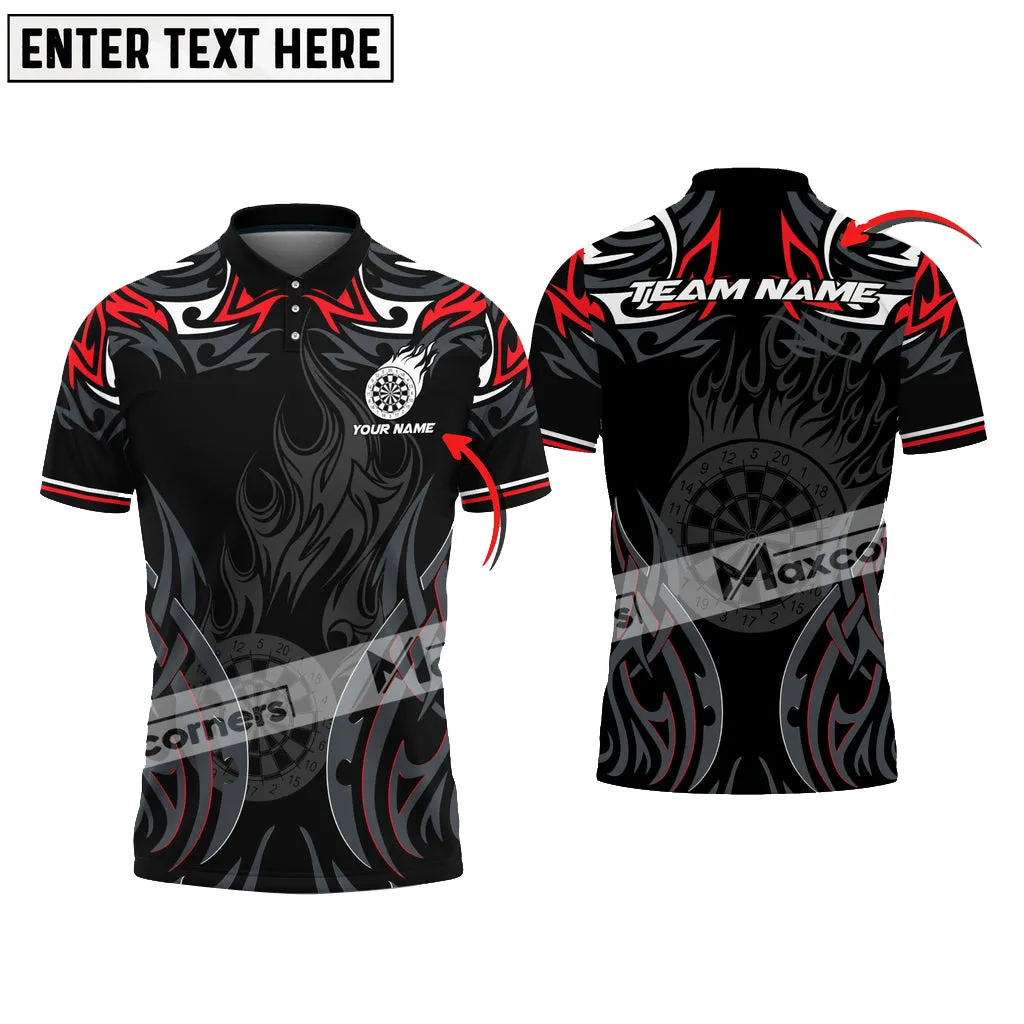 Darts Fire Flame Color Basic Options Personalized Name, Team Name 3D Polo Shirt