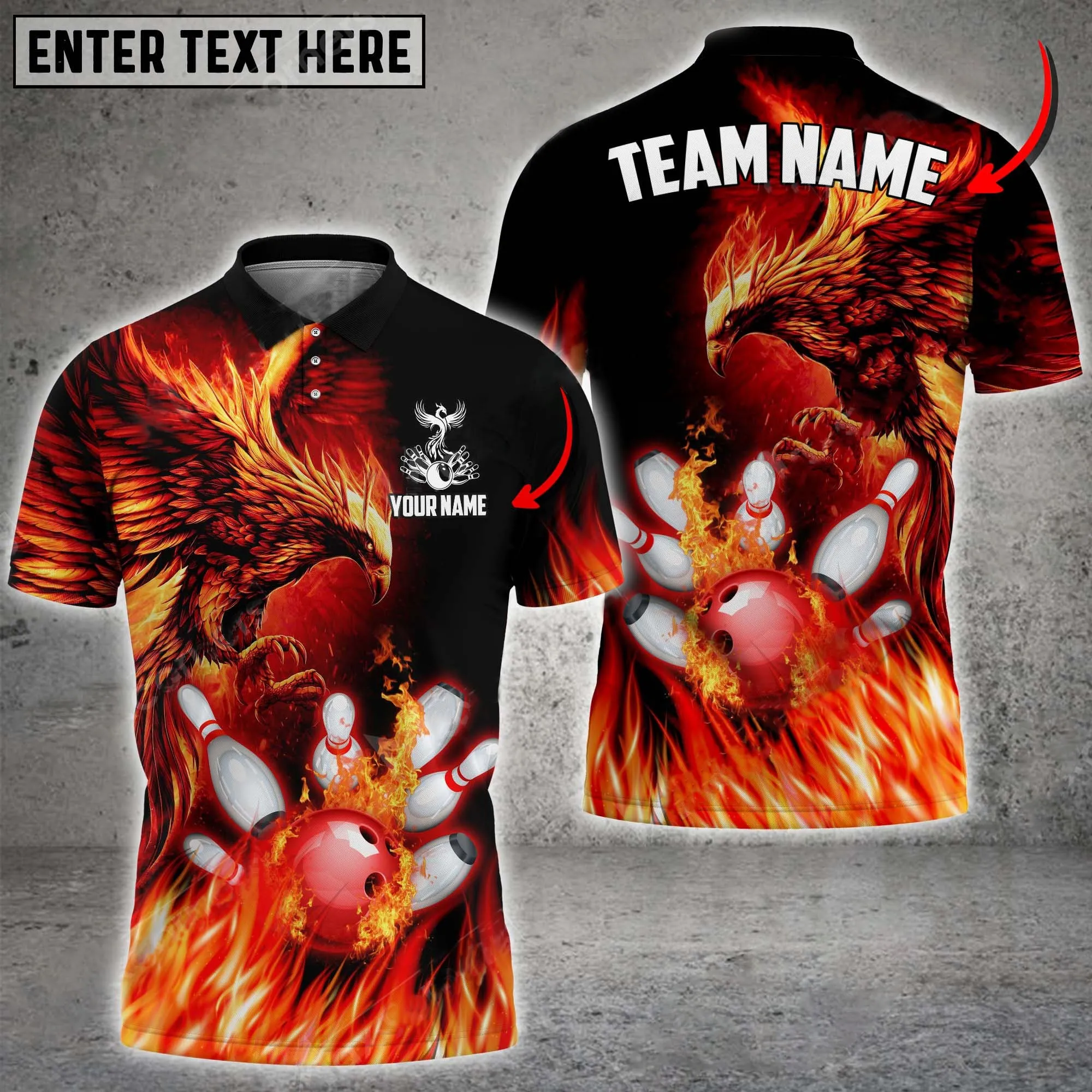 Flame Phoenix Bowling And Pins Customized Name 3D Shirt, Gift for Bowling Lovers