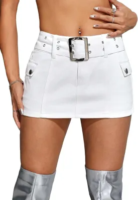 Floerns Women's Flap Pocket Streetwear Y2K Denim Bodycon Mini Skirt with Belt
