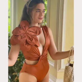 Floral Lace Shoulder One Piece Swimsuit