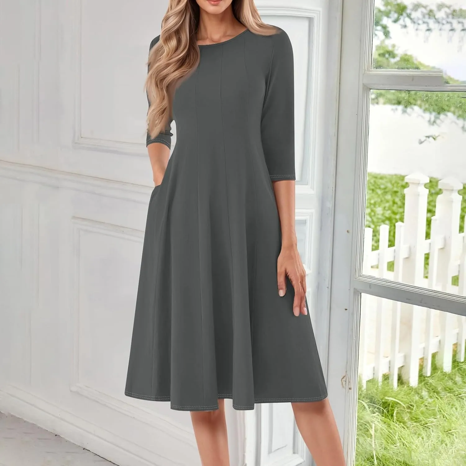 Formal Winter Dresses for Women 2025 3/4 Sleeve Midi Summer Spring Dresses for Women