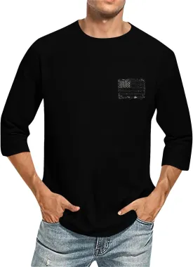 Fourth of July Shirts for Boys Men's Casual Crewneck 3/4 Sleeve Shirts Cotton Summer Tops Basic Pullover Workout Tees