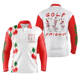 Funny Christmas Golf Shirt Custom Name Mens Golf Polo Shirt - Flamingo Golf Friend Christmas Gifts