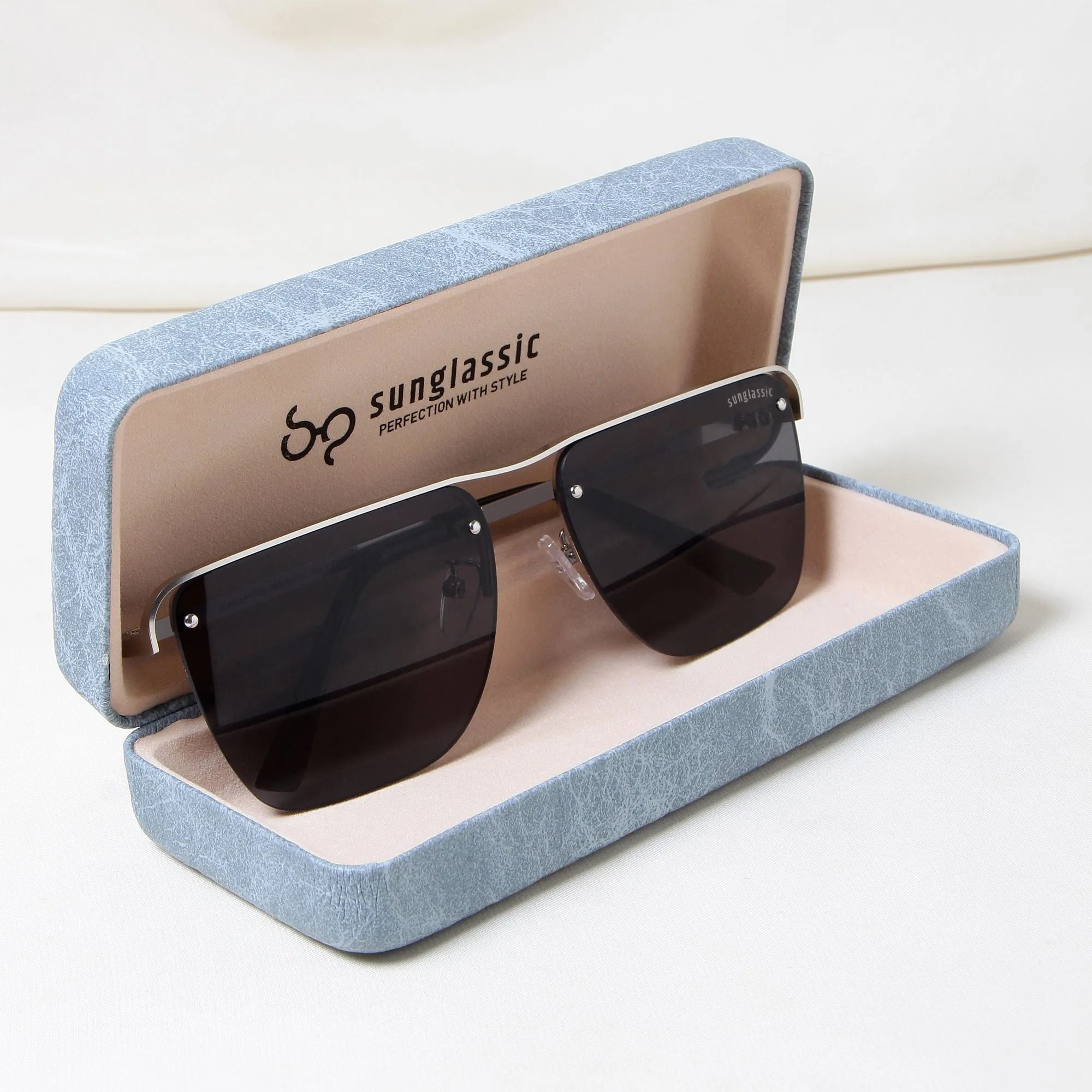 Heldish. Silver Black Square Sunglasses