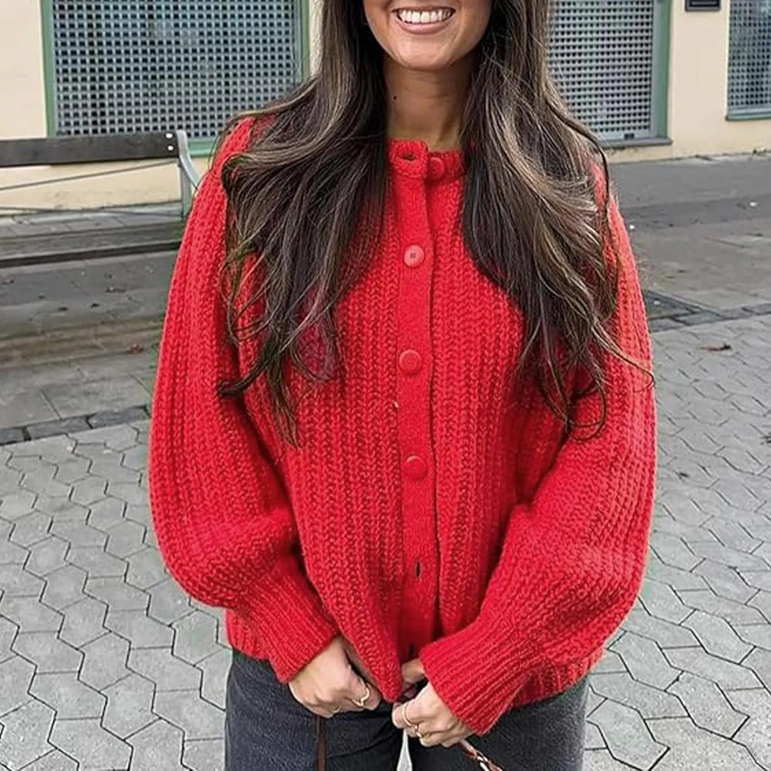 Hixiaohe Cardigan Sweater for Women Long Sleeve Button Y2K Chunky Knit Sweater Fall Casual Open Front Outwear Knitwear Coat