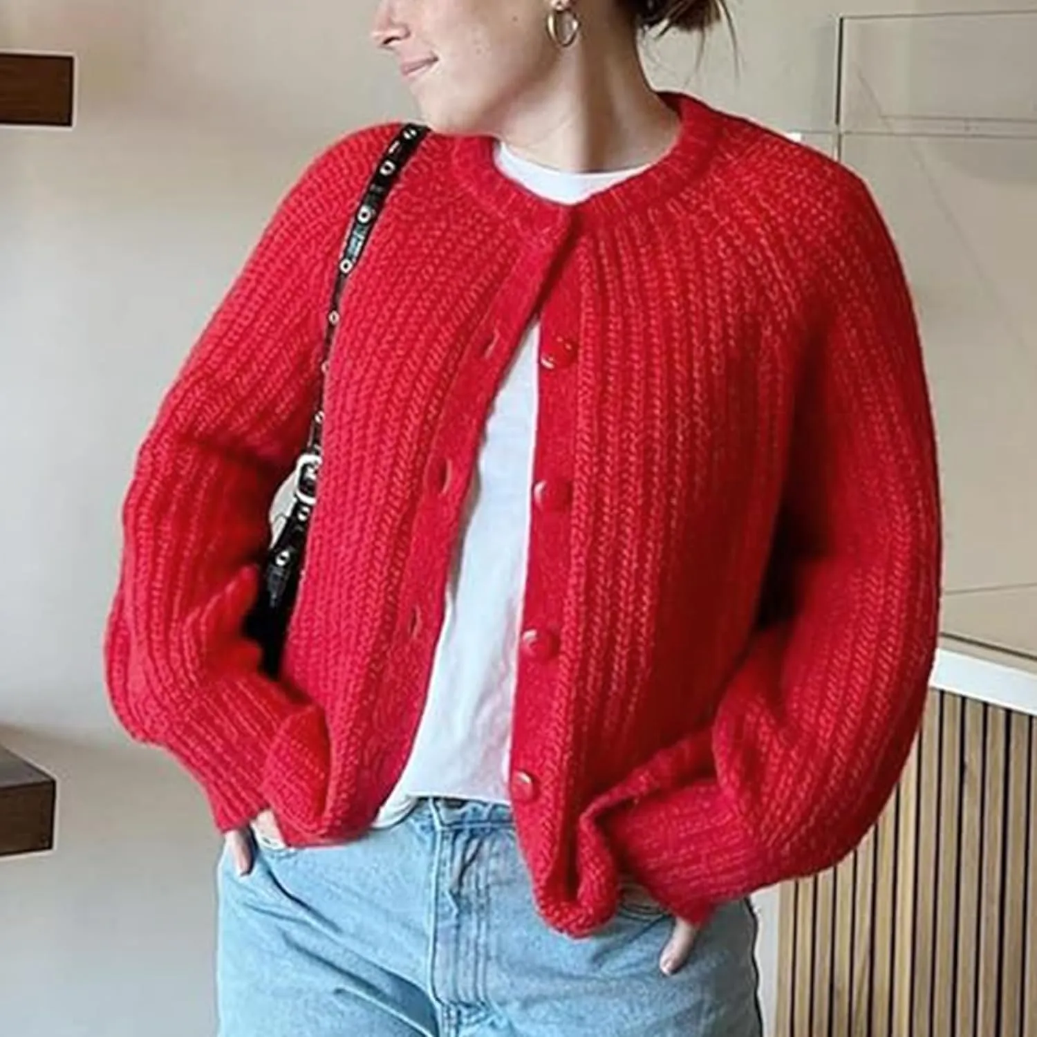 Hixiaohe Cardigan Sweater for Women Long Sleeve Button Y2K Chunky Knit Sweater Fall Casual Open Front Outwear Knitwear Coat
