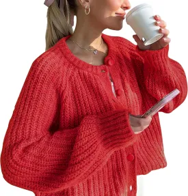 Hixiaohe Cardigan Sweater for Women Long Sleeve Button Y2K Chunky Knit Sweater Fall Casual Open Front Outwear Knitwear Coat