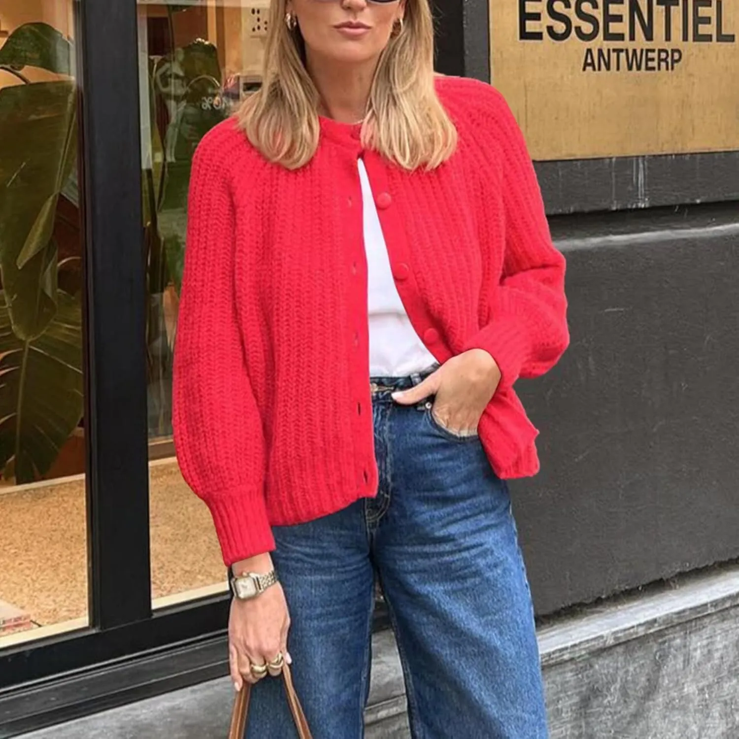 Hixiaohe Cardigan Sweater for Women Long Sleeve Button Y2K Chunky Knit Sweater Fall Casual Open Front Outwear Knitwear Coat