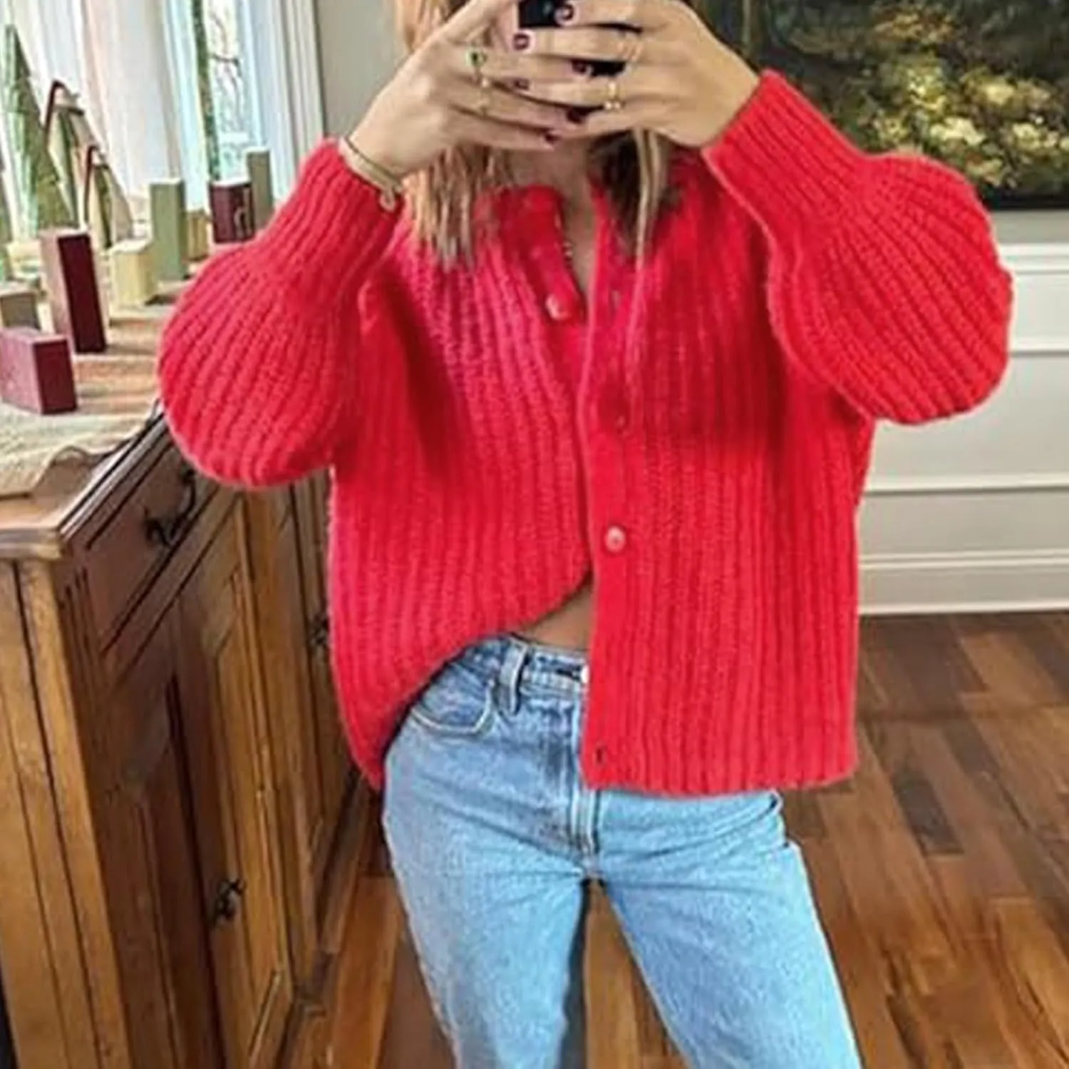Hixiaohe Cardigan Sweater for Women Long Sleeve Button Y2K Chunky Knit Sweater Fall Casual Open Front Outwear Knitwear Coat