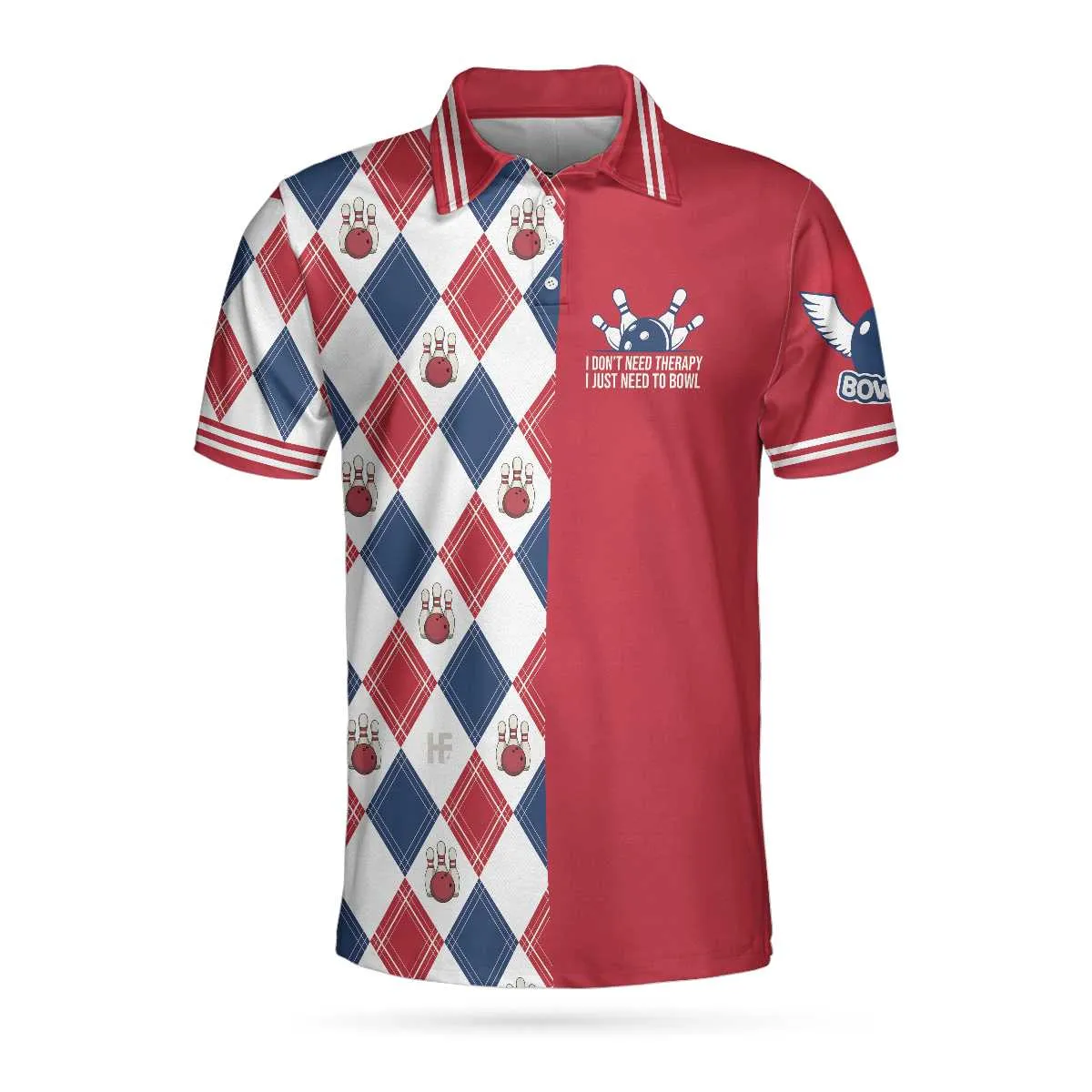 I Don'T Need Therapy I Just Need To Bowl Polo Shirt, Argyle Pattern Bowling Shirt For Men, Gift For Bowling Lovers Coolspod