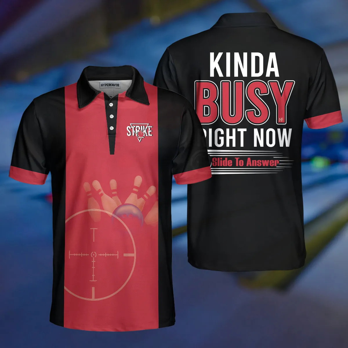 Kinda Busy Right Now Bowling Polo Shirt, Black And Red Polo Style Bowling Shirt, Funny Bowling Sayings Shirt Coolspod