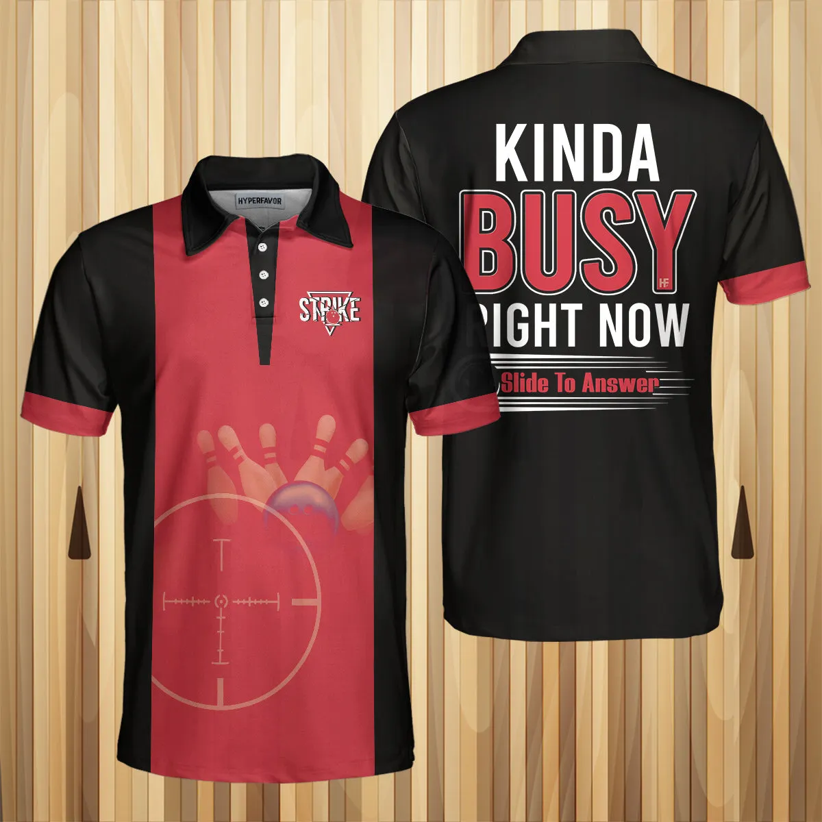 Kinda Busy Right Now Bowling Polo Shirt, Black And Red Polo Style Bowling Shirt, Funny Bowling Sayings Shirt Coolspod