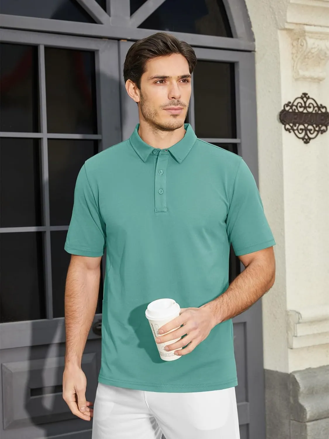 MAGCOMSEN Men's Polo Shirts Short Sleeve Cotton Pique Golf Shirt Casual Collared Shirt Lightweight Work Shirts with 3 Buttons