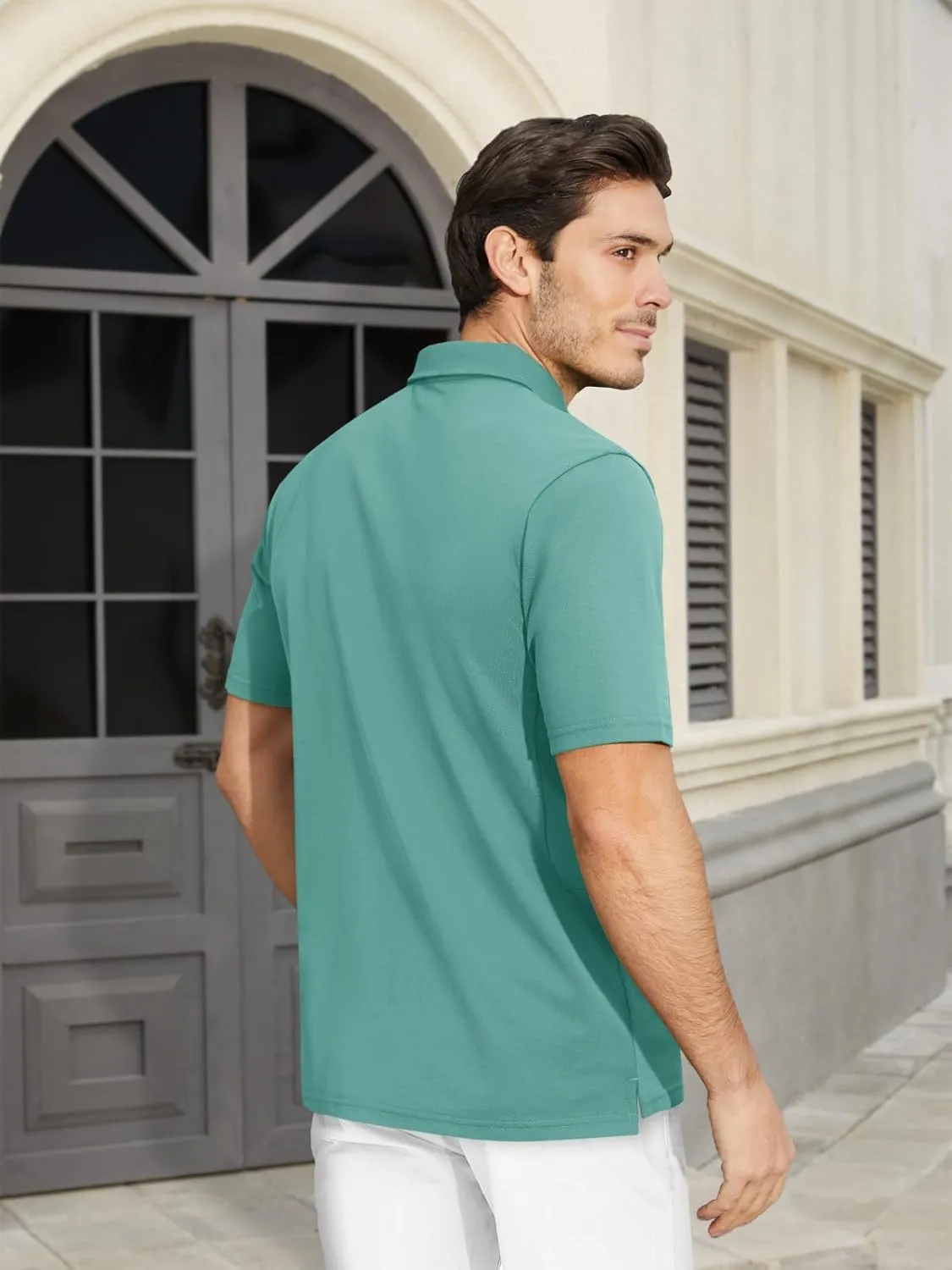 MAGCOMSEN Men's Polo Shirts Short Sleeve Cotton Pique Golf Shirt Casual Collared Shirt Lightweight Work Shirts with 3 Buttons