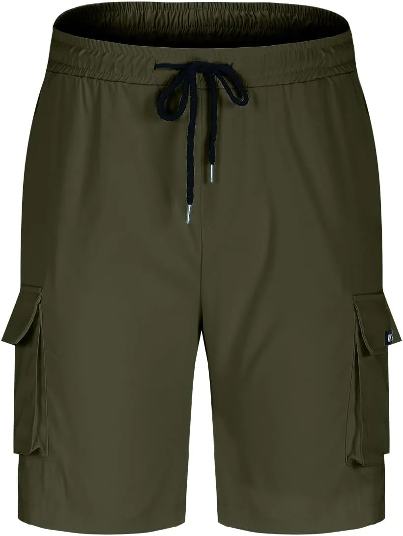 Men's Fashion Athletic Cargo Shorts Elastic Waist Quick-Dry Moisture-Wicking Workout Fitness Hiking Short Pants