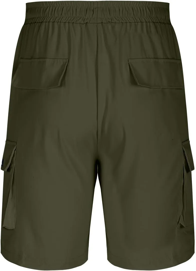 Men's Fashion Athletic Cargo Shorts Elastic Waist Quick-Dry Moisture-Wicking Workout Fitness Hiking Short Pants
