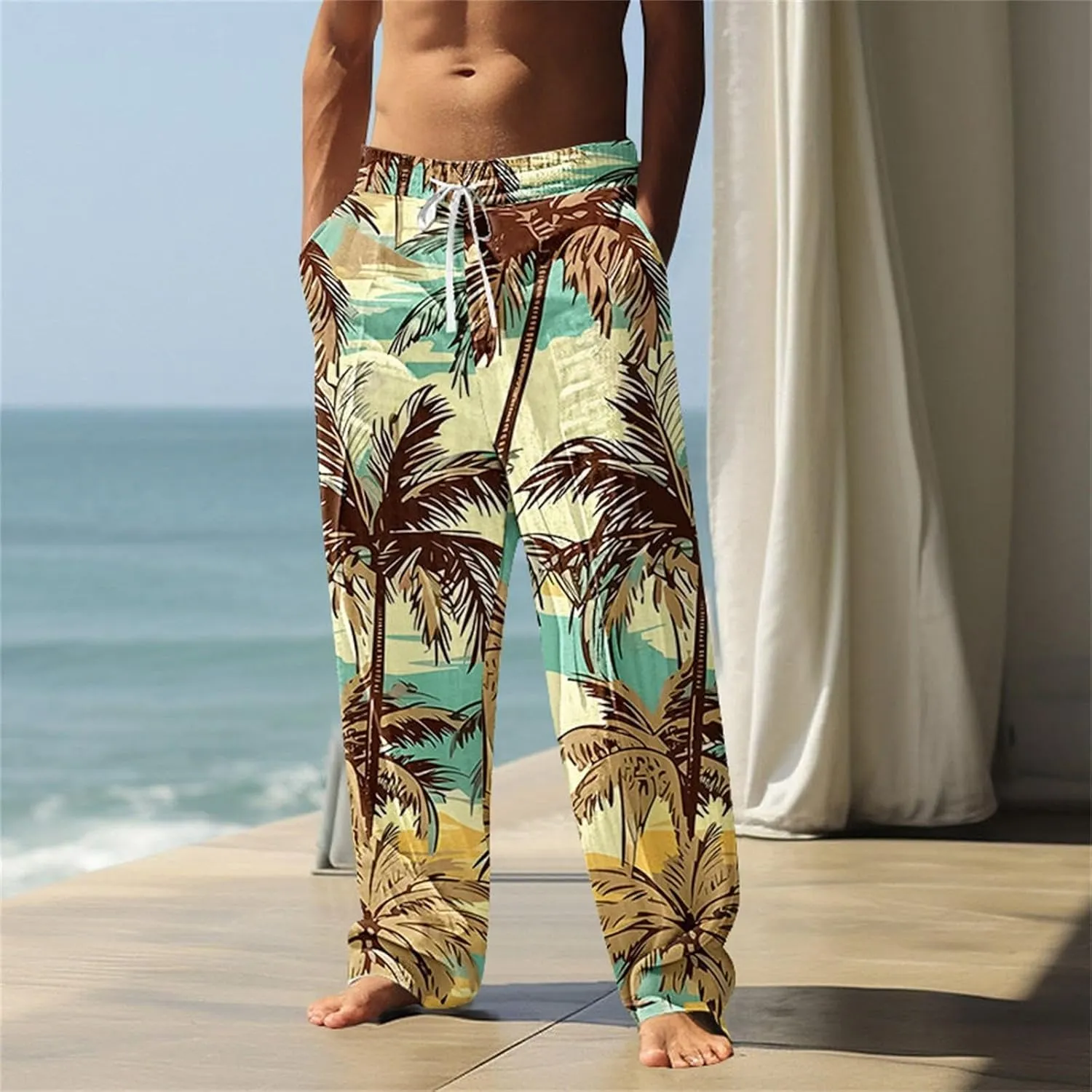 Men's Hawaiian Tropical Leaf Sweatpants Beach Vacation Lounge Pants Breathable Relaxed Fit Comfy Drawstring Casual
