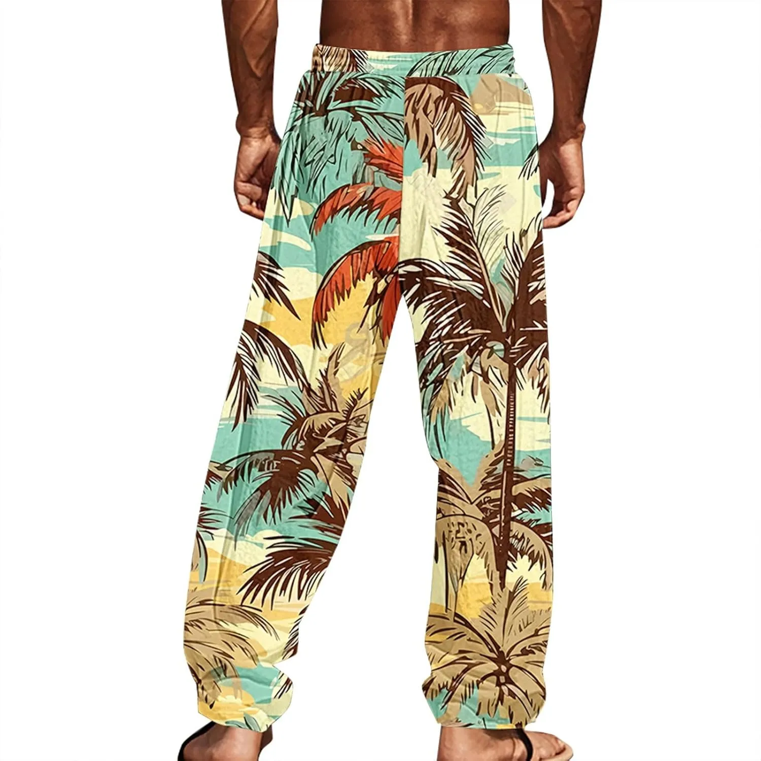Men's Hawaiian Tropical Leaf Sweatpants Beach Vacation Lounge Pants Breathable Relaxed Fit Comfy Drawstring Casual