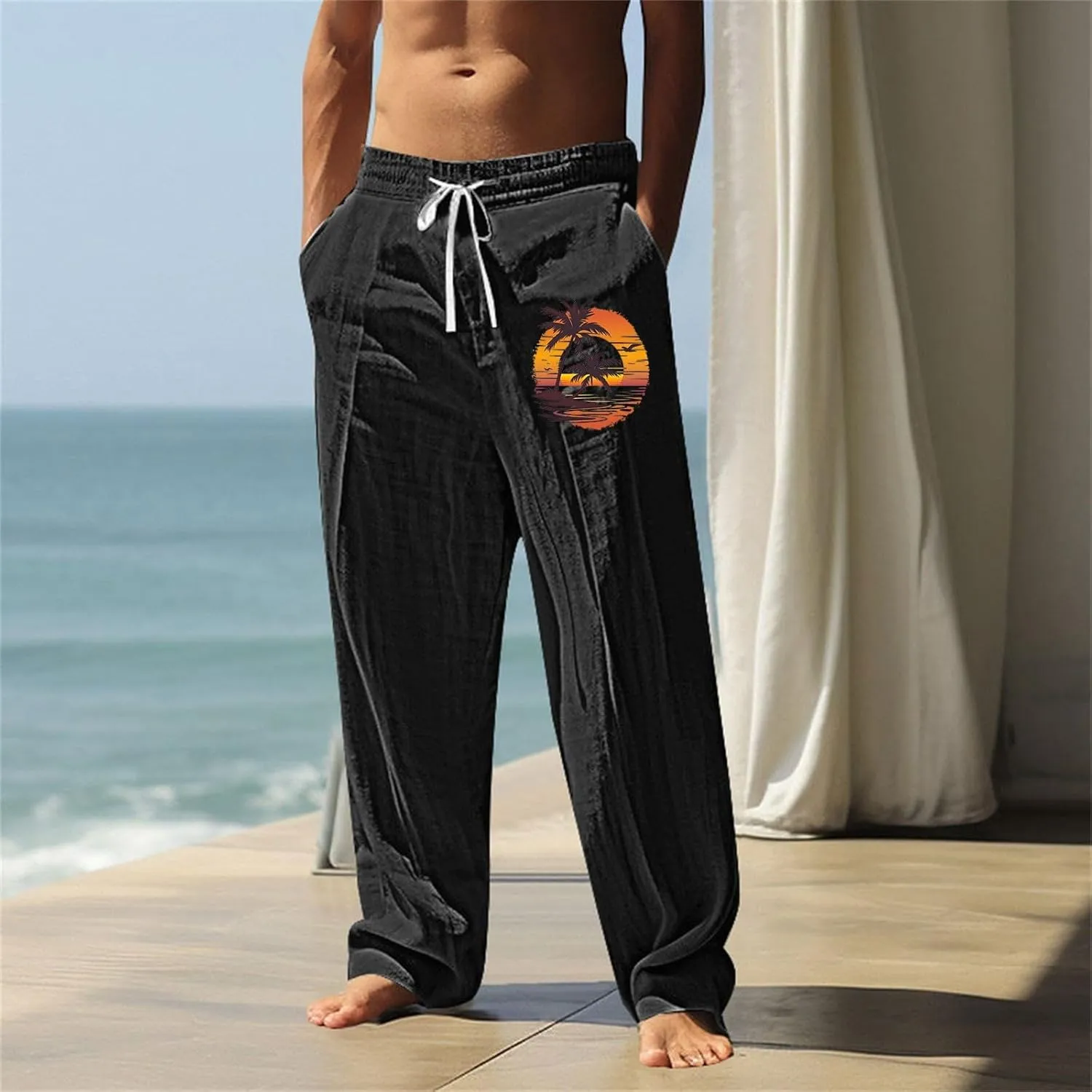 Men's Hawaiian Tropical Leaf Sweatpants Beach Vacation Lounge Pants Breathable Relaxed Fit Comfy Drawstring Casual