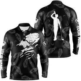 Mens Multicolor Pattern Golf Long Sleeve Polo Shirt Custom Name Golf Clubs Pattern Shirt