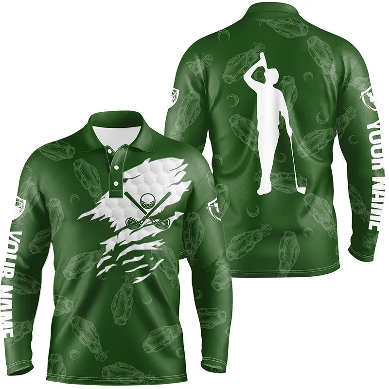 Mens Multicolor Pattern Golf Long Sleeve Polo Shirt Custom Name Golf Clubs Pattern Shirt
