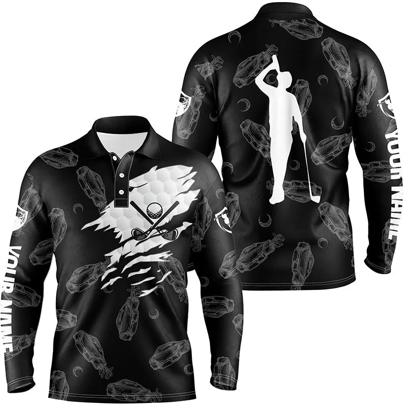 Mens Multicolor Pattern Golf Long Sleeve Polo Shirt Custom Name Golf Clubs Pattern Shirt